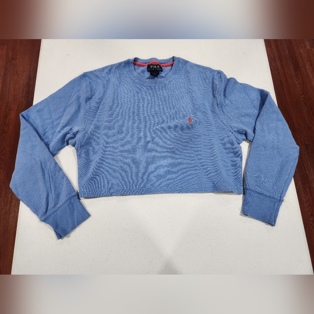 Polo by Ralph Lauren Light Blue Crew Neck Sweater Cropped Thermal